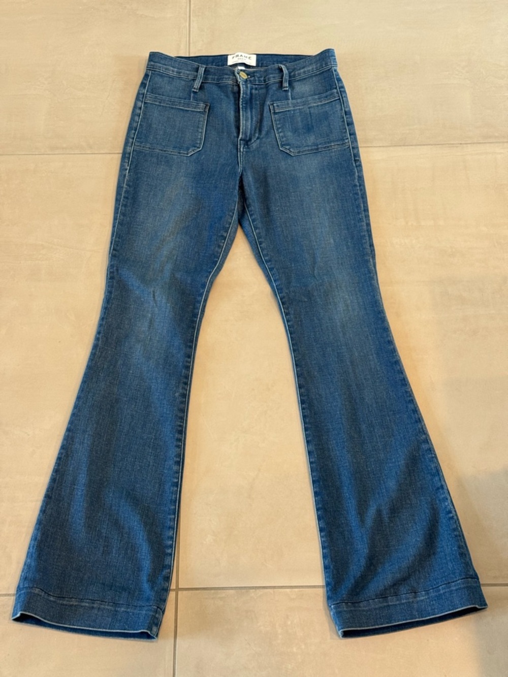 Frame Denim Flare Jeans in Dark Blue Wash